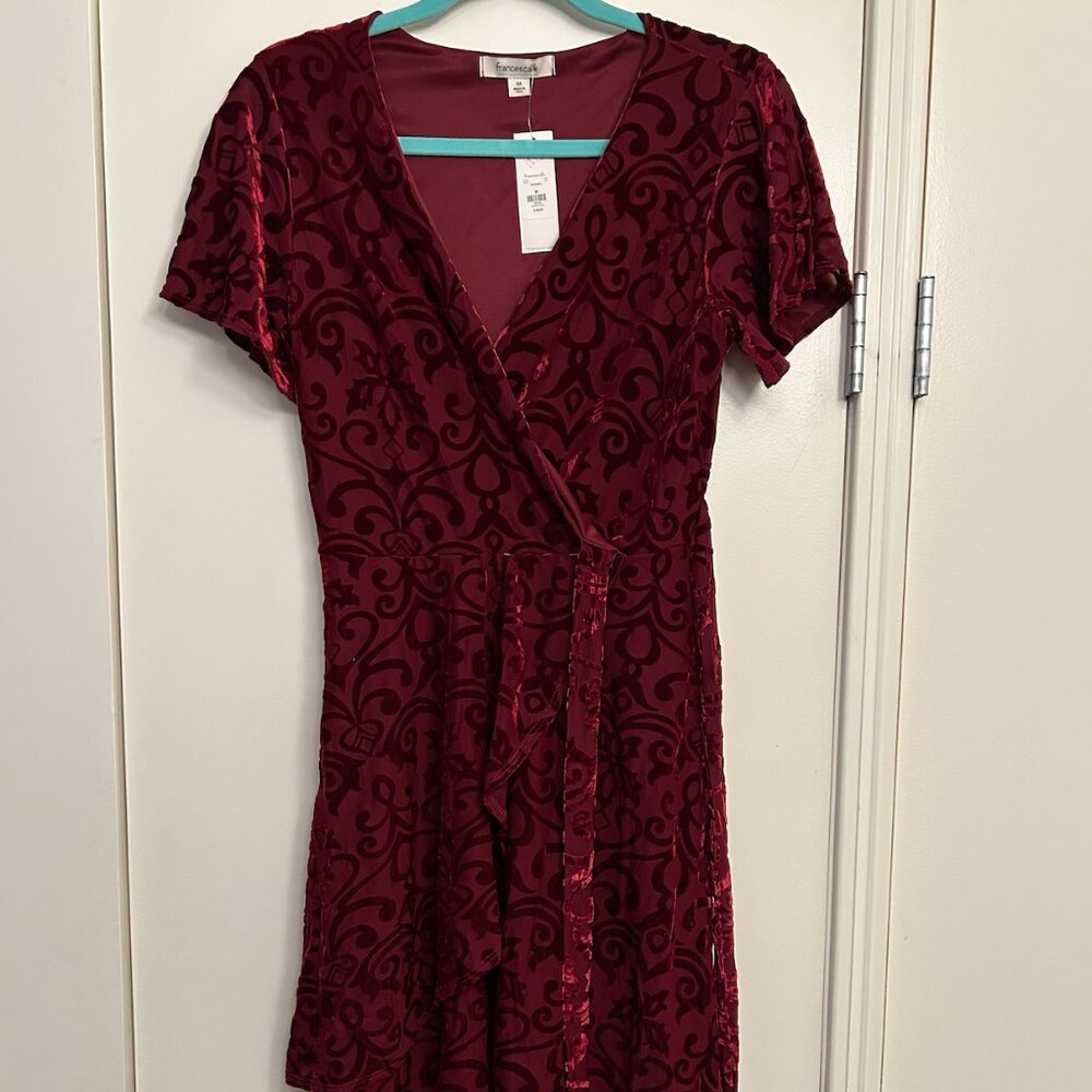 NWT Francesca’s Wine Dress, V-Neck, Velvet